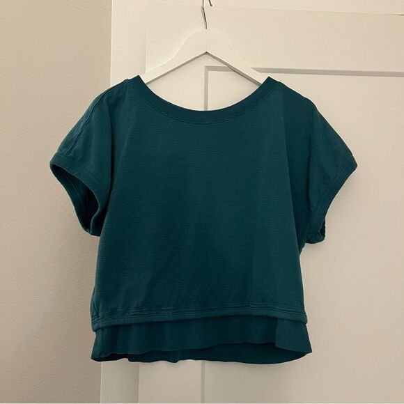 Athleta Teal Layered Hem Tee Top Short Sleeve Casual Relaxed‎ XXS - Picture 2 of 4